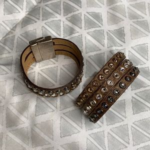Leather 3 strap Cuff Bracelet Swarovski Crystal SM